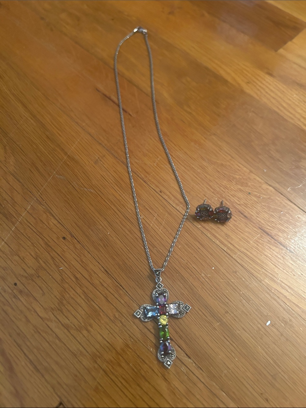 Brighton Multicolor Crystal Cross Necklace with Matching Studs